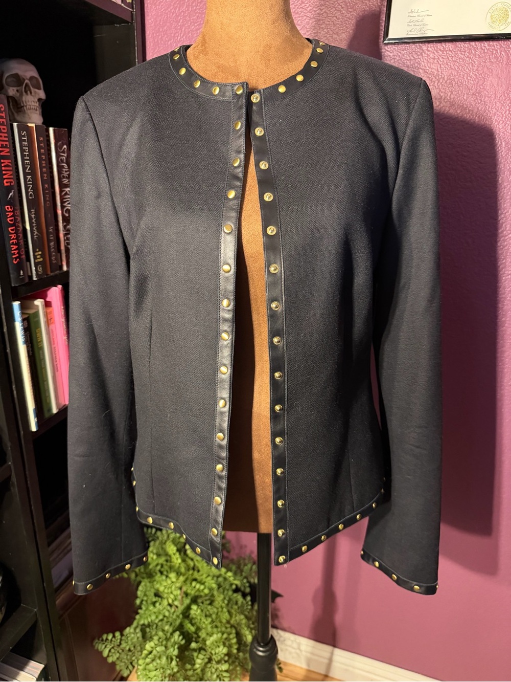 Worth Black Open-Front Blazer with Gold Stud Trim